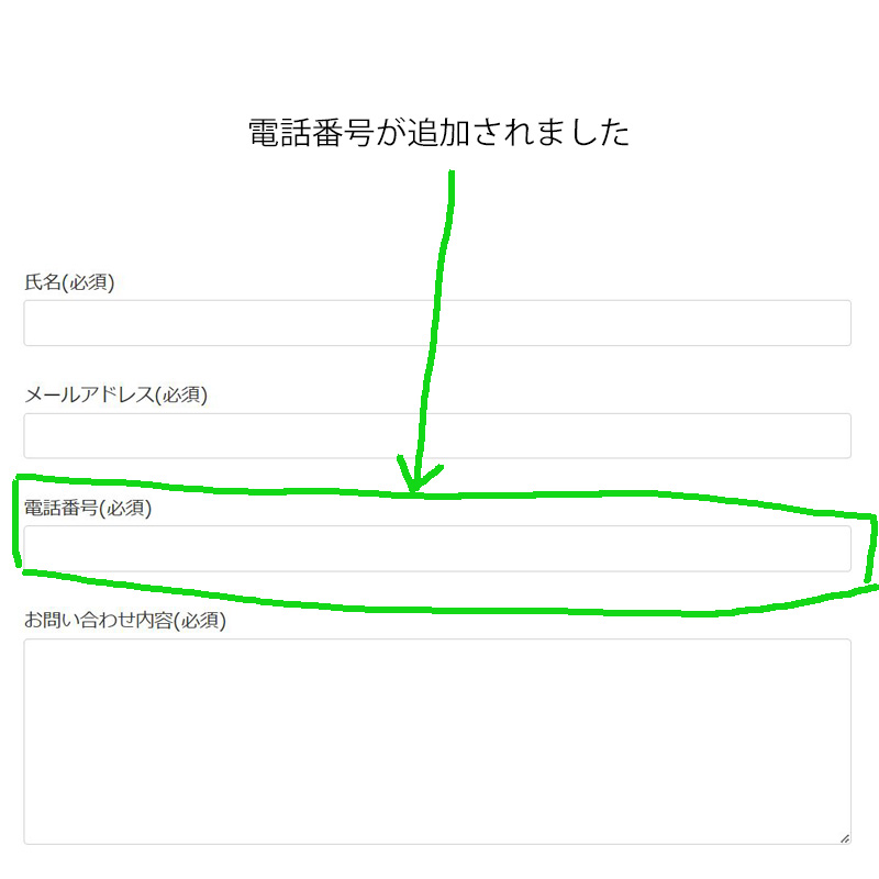 左上のサイト名をクリックしてサイト表示してみて下さい。電話番号が追加されました